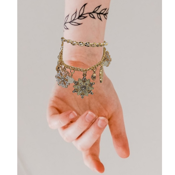 Gold-Tone Ice and Snow Charm Bracelet, one size fits most 7" to 9" wrist - Picture 5 of 8